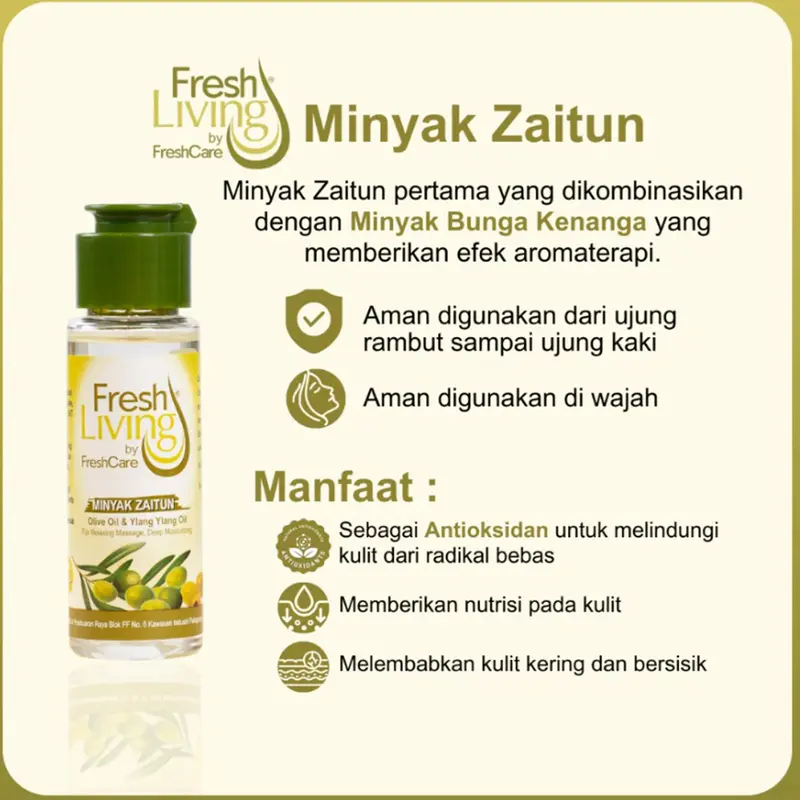 FreshLiving MInyak Zaitun 50ml Melembabkan Kulit & Cocok untuk Pijat Bunga Kering 4