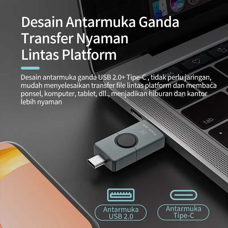 OLYPS Flashdisk OTG Type C  64GB 32GB 16GB 8GB Untuk USB Dual Port Flash Drive High Speed Storage 2