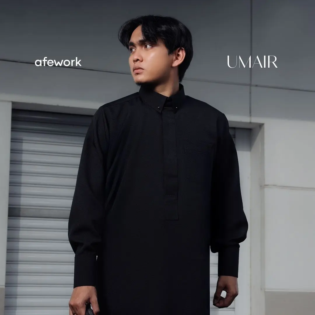 Umair Thobe | Jubah Gamis Slimfit Pria Dewasa Premium Lengan Panjang Anti Kusut Kerah Tegak Saudi Gold Collar Pin | Afework Indonesia