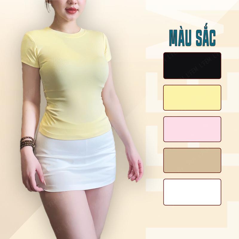 Áo Thun Nữ Tay Ngắn Ôm Body Basic L’FEM – Áo Thun Cotton Co Giãn Tôn Dáng