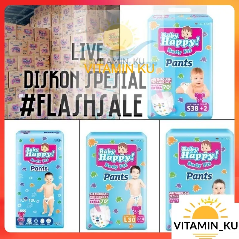 POPOK BABY HAPPY PANTS S40 M32 L28 XL26 XXL24 DIAPERS CELANA #VITAMINKU 1