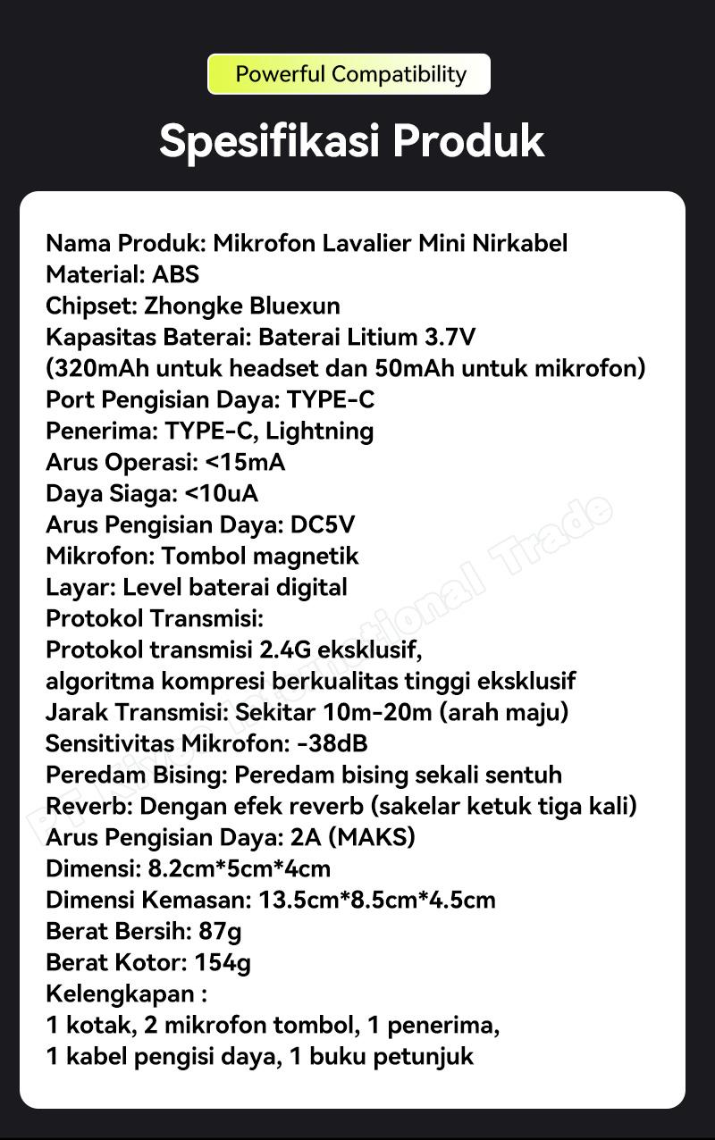 Mikrofon Nirkabel UR37, mikrofon lavalier nirkabel dengan wadah pengisi daya, kompatibel dengan ponsel, tablet, dan komputer.