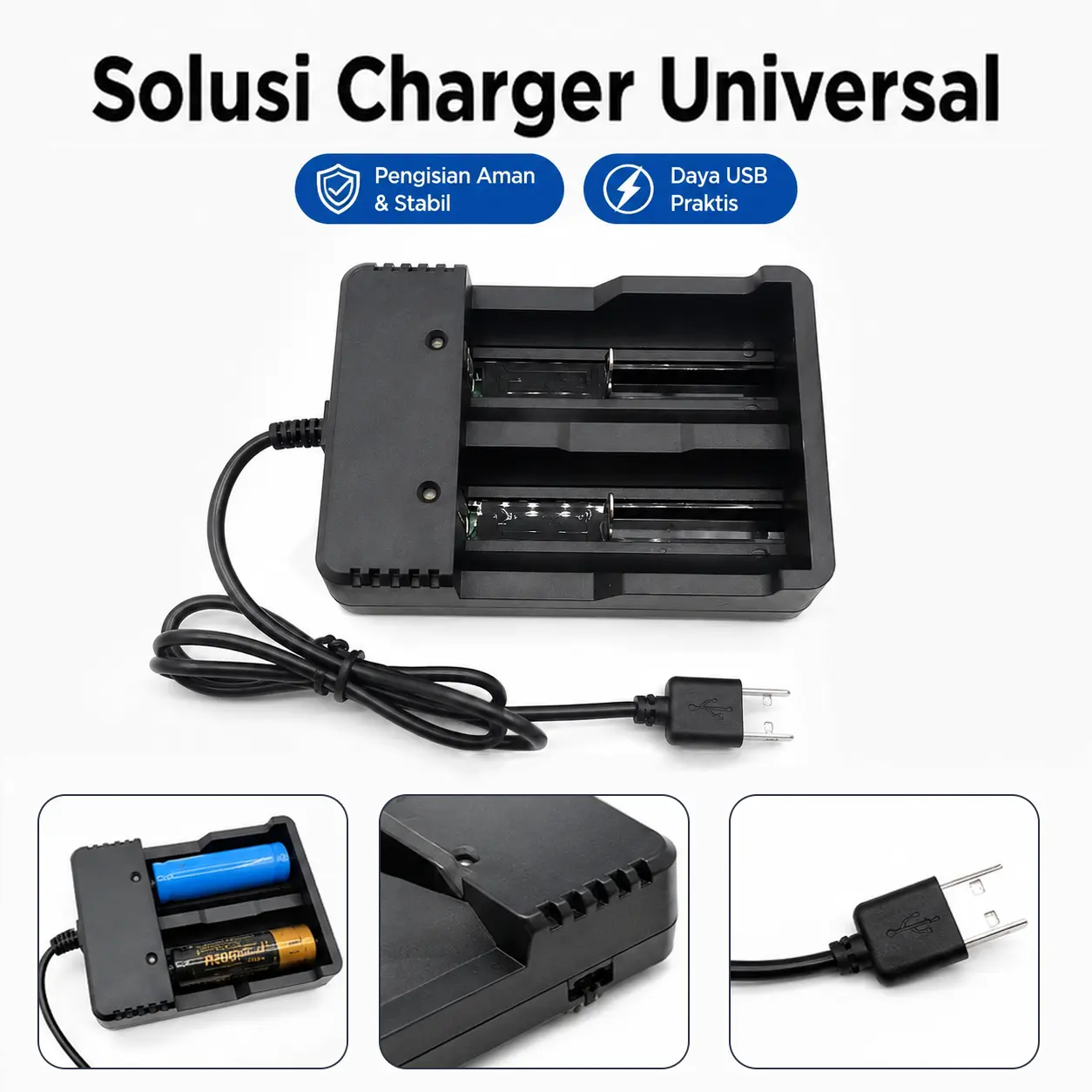 Battery Charger 3.7V 2/4 Slot Charger Fast Independent Charging Universal Charger Tahan Lama dan Praktis  Cocok untuk 18650 Li-ion Battery