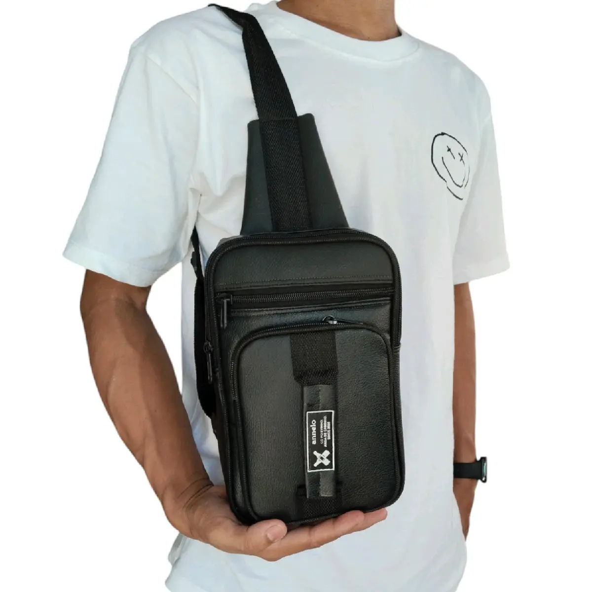 Tas Pundak pria tas bahu laki laki tas slingbag bahan kulit sintetis anti air Cowo