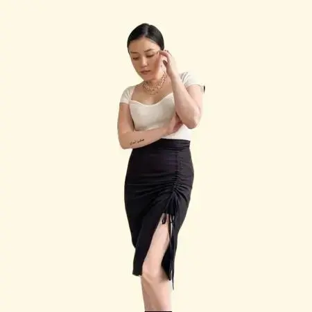 KARIZKA - Midi Skirt Slit Rok Pencil Tali Serut Casual Korean Style Rok Wanita Korean Midi Skirt Belah Samping Cewek Scuba Dewasa