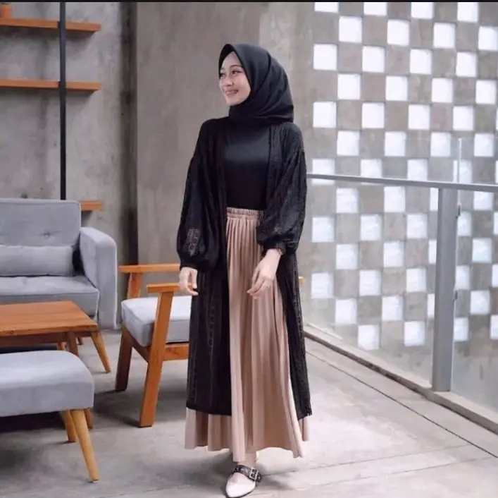 CARDIGAN BRUKAT BONUS SABUK Kardigan Panjang Wanita Muslim Outer Balon kondangan brokat Korean 0