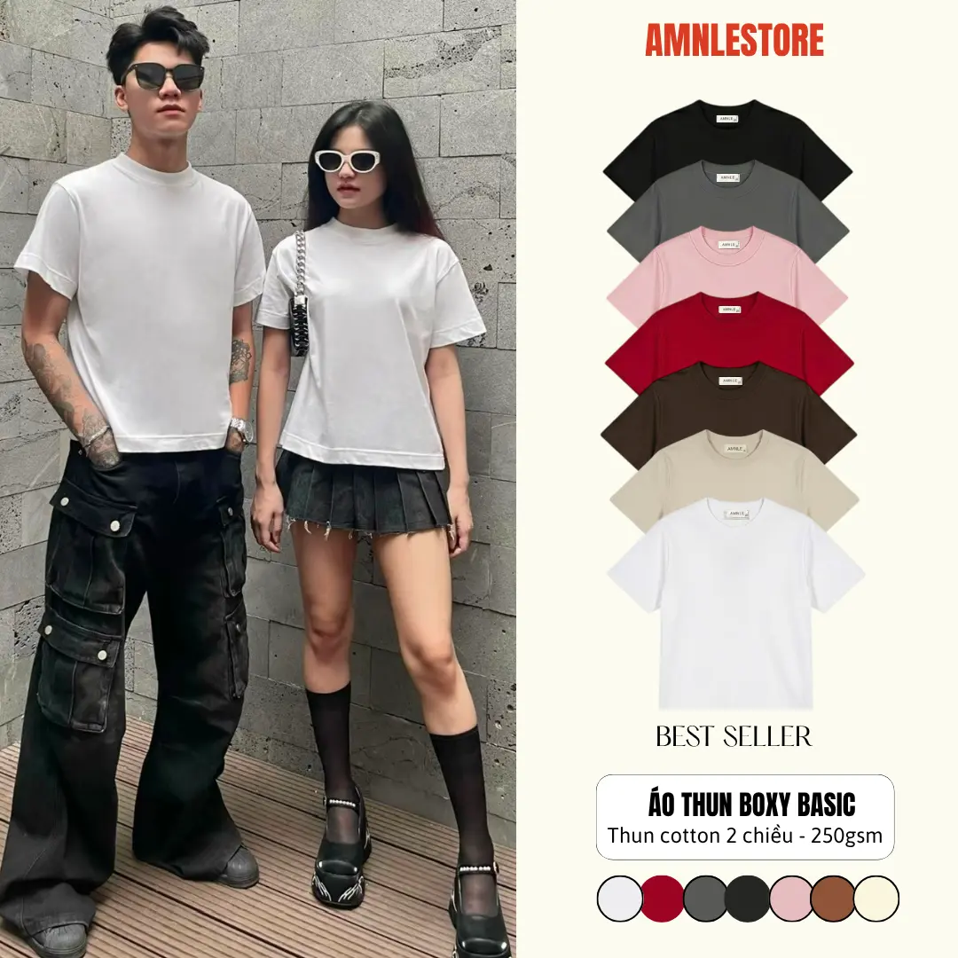 Áo thun BOXY cổ tròn Amnle Unisex - Cotton co giãn 2 chiều Menswear aothun  basic BX001