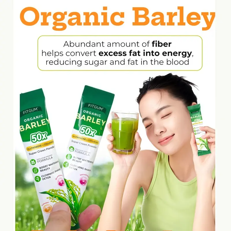 Fitgum Organic Barley 50X Super Green Powder With Glutathione and Collagen  Natural Barely Juice Mix Wellness Drink - TikTok Shop Philippines
