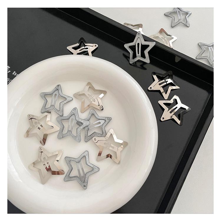 Product Introduction of Silver Star Hair Clips for Girls Filigree Star Metal Snap Hairpins Barrettes Hair Jewelry Nickle Free Lead Free Sexy Y2k Style 7