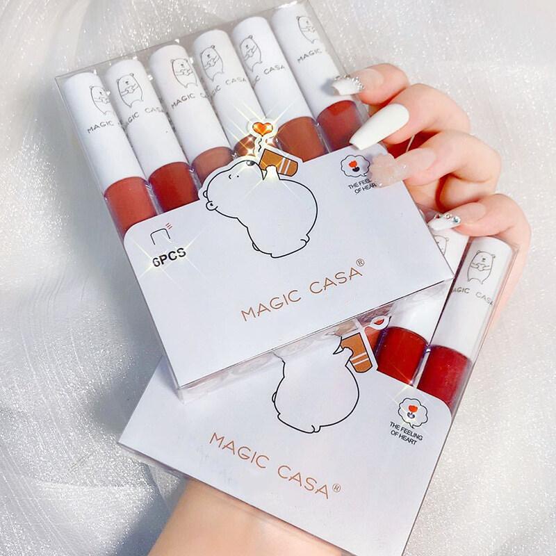 【5Pcs/6Pcs】 Paket Lipstik Matte Cokelat/Set lip gloss matte beruang - Lipstik Matte Anti Air Tahan Lama yang Tidak Luntur, Set Lipstick Velvet Matte, Tidak Menempel ke Piala.Waterproof Bibir.Lip Glaze Matte Chocolate