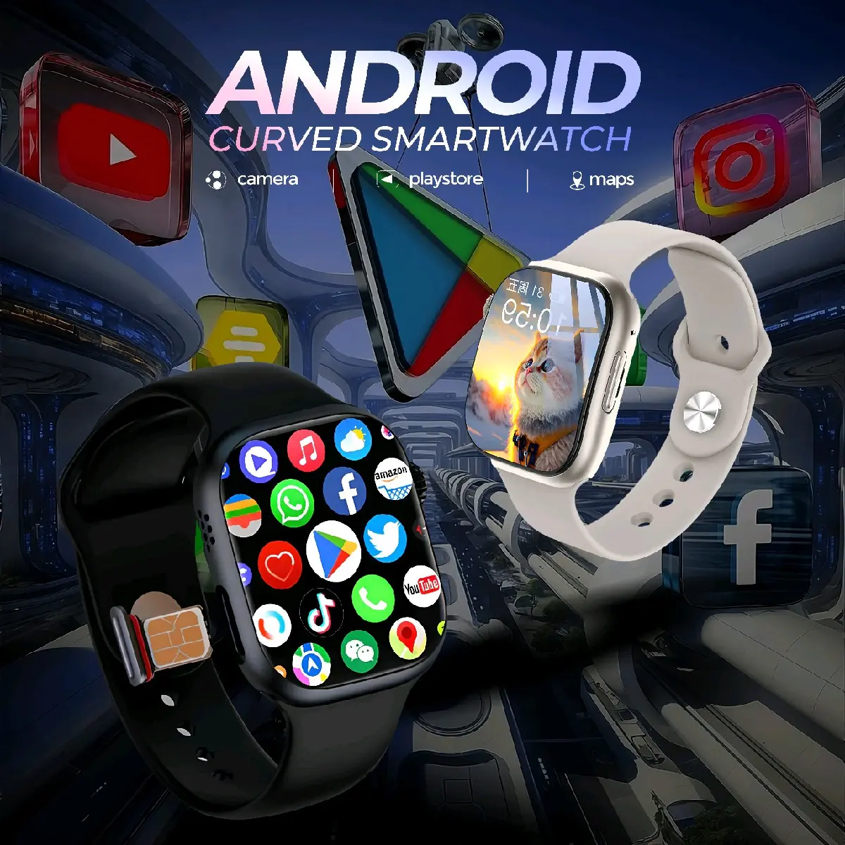 Ultra A9 Android 8.1 Smart Watch 4G Camera AMOLED Ultra-thin Curved Screen Ram 2GB & Rom 16GB