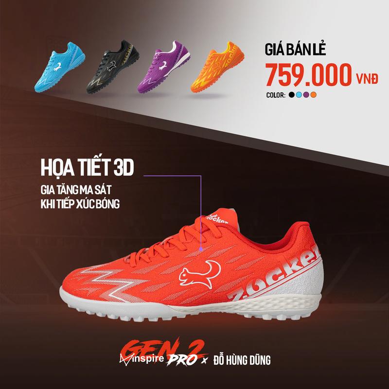 Giày Bóng Đá Zocker Inspire Pro Gen 2 ĐỒNG SPORT, Chính hãng Zocker, Lỗi 1 đổi 1 trong 3 tháng, Cỏ nhân tạo, Upper da mềm, Chân bè tốt, Nhiều màu sắc