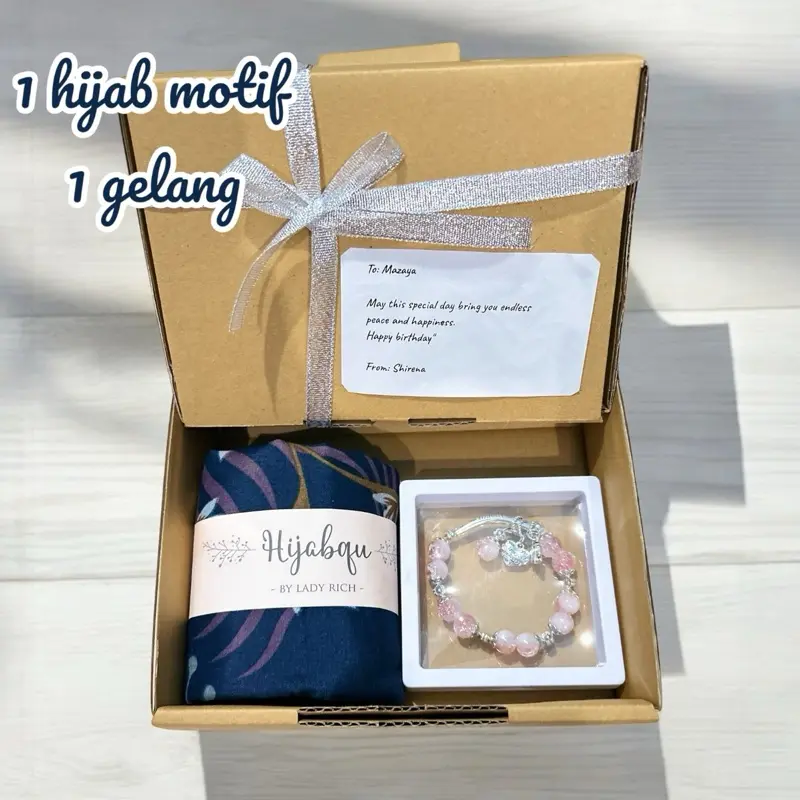 ￼Hampers Hijab Premium Motif Segiempat 115x115 Hijabqu By LADY RICH / Giftbox / Kado Ulang Tahun / Kado Wisuda 1