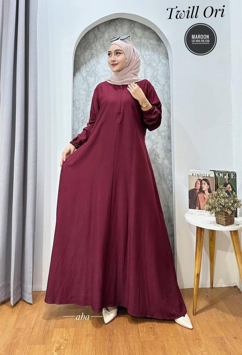 Product Introduction of gamis polos twil ori dress panjang busui tali samping Muslim Twill Kancing Cantik Karet Wudhu Kain Lembut Tebal Kerah Motif Wanita Rayon Katun Mewah Baju Maxi 10