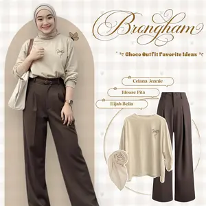 Casual Fashion Alenka 3IN1 Set Hijab Style II Outfit Daily Look Kekeinian (CELANA JENNIE + ALENKA BLOUSE PITA + HIJAB BELLA) - SL121