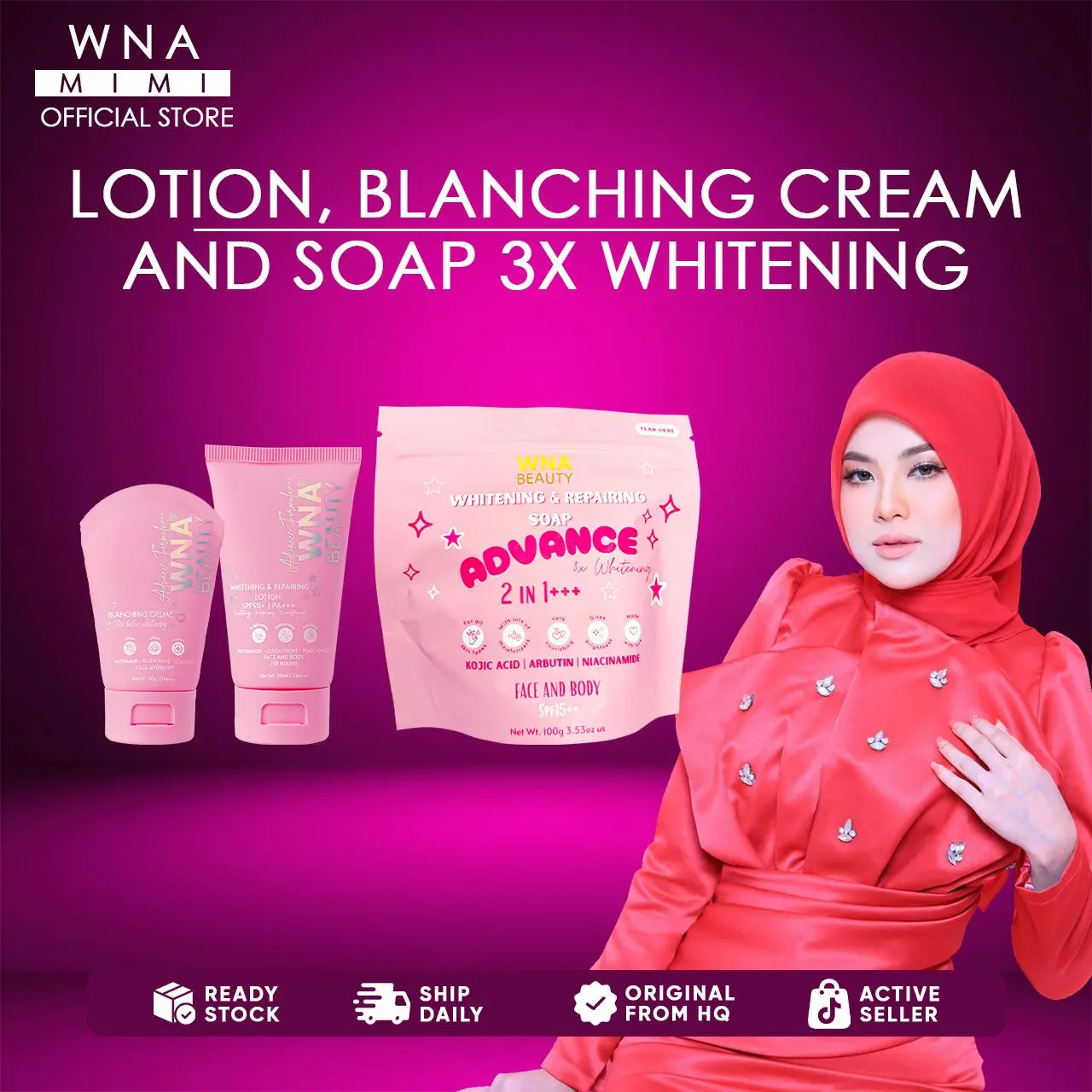 WNA Advance Whitening & Repairing Lotion 50ml Blanching Creme 30g Soap 3x Whitening Sabun Putih dan Losyen Wan Nur Amirah Original HQ Mencerahkan Memutihkan Melembabkan SPF50 For Face and Body