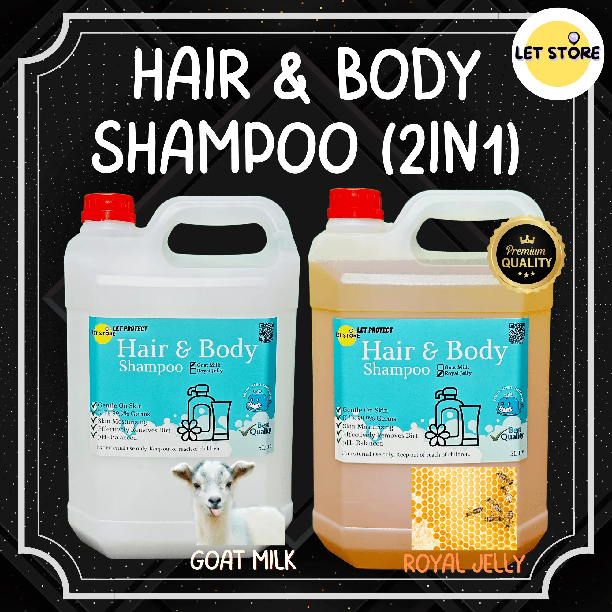 Premium Hair & Body Shampoo 5L [LET PROTECT] Premium Syampoo Mandi 5Litre Goat Milk & Royal Jelly Scent LET Protect