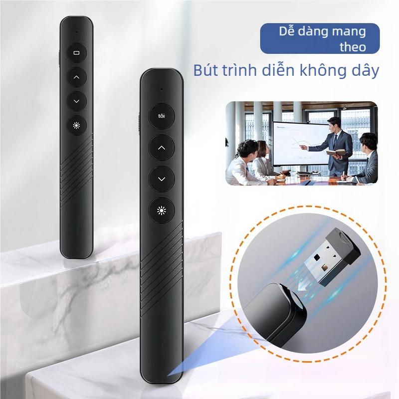 Bút trình chiếu không dây 2.4GHz điều khiển PowerPoint từ xa tương thích PC & Laptop tiện lợi cho thuyết trình chuyên nghiệp pin liti polyme 180mAh khoảng cách 200M bút trình chiếu powerpoint