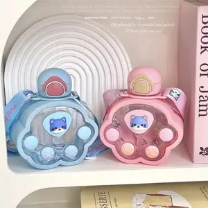 BOTOL MINUM ANAK BENTUK KAKI KUCING KAPASITAS 520ML  BAHAN TEBAL ANTI TUMPAH  LUCU VIRAL MURAH Silikon Tali Bottles Kitchenware Water Biru Pink Hitam