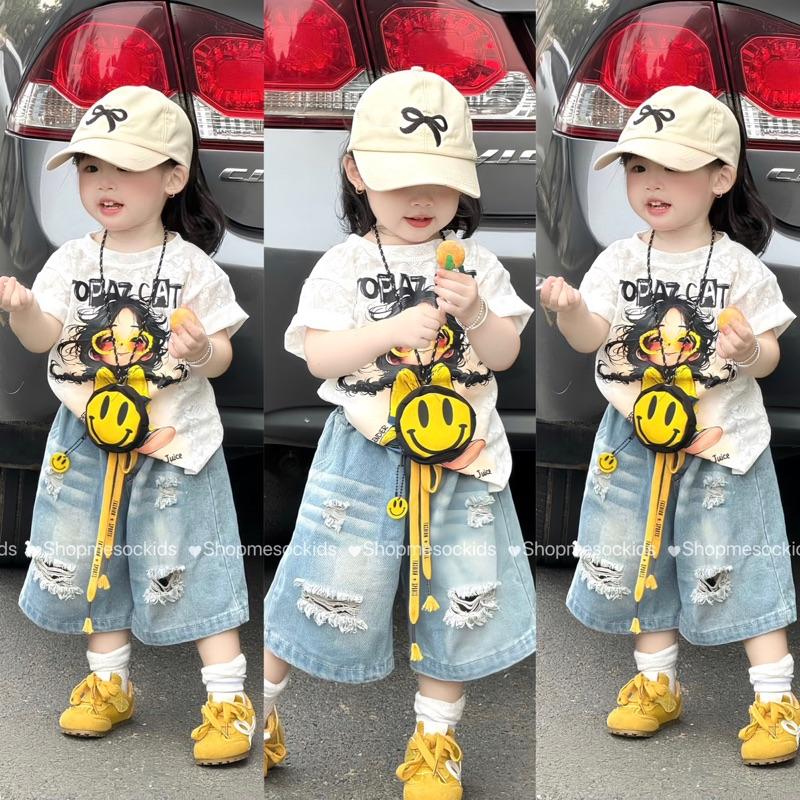 (Shopmesockids) Quần áo hè, Sét áo phông CÔ GÁI mix quần jeans ngố cho bé gái 12-35kg