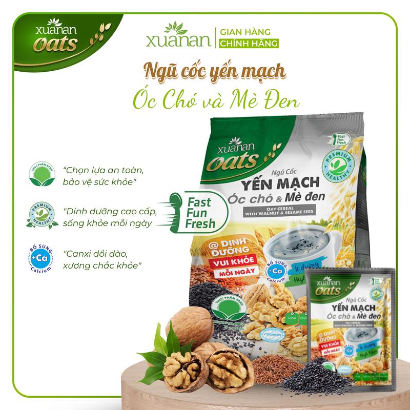 Ngũ Cốc Yến Mạch Óc Chó Và Mè Đen Xuân An ít đường Túi 400G {25g*16 gói} Food Thức Ăn