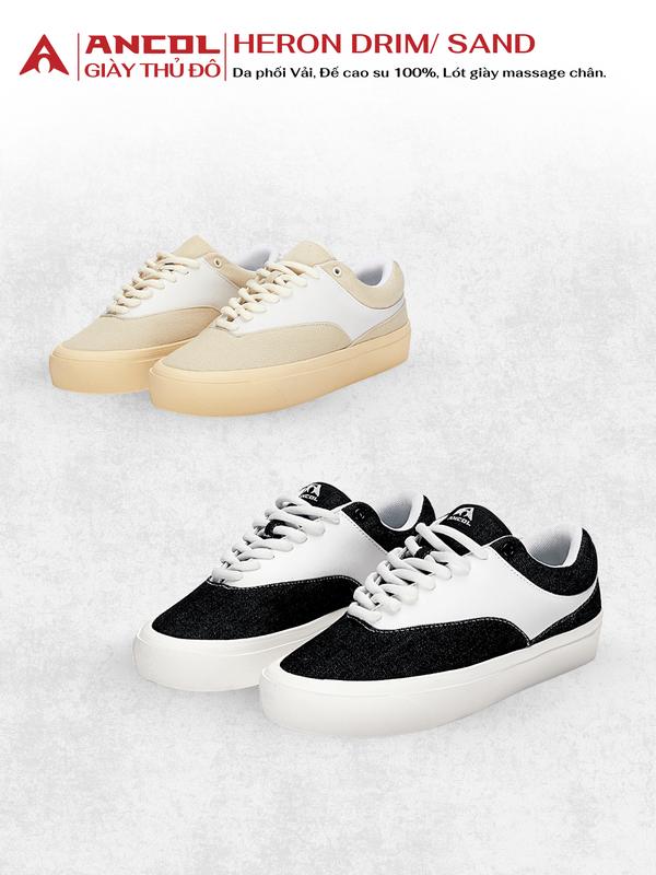 Giày Sneaker thời trang ANCOL Heron Vải Denim Canvas L1 Da Ultra M. đế Cao Su cao 3.5cm Đế Bằng thoáng khí Shoes Vải Canvas