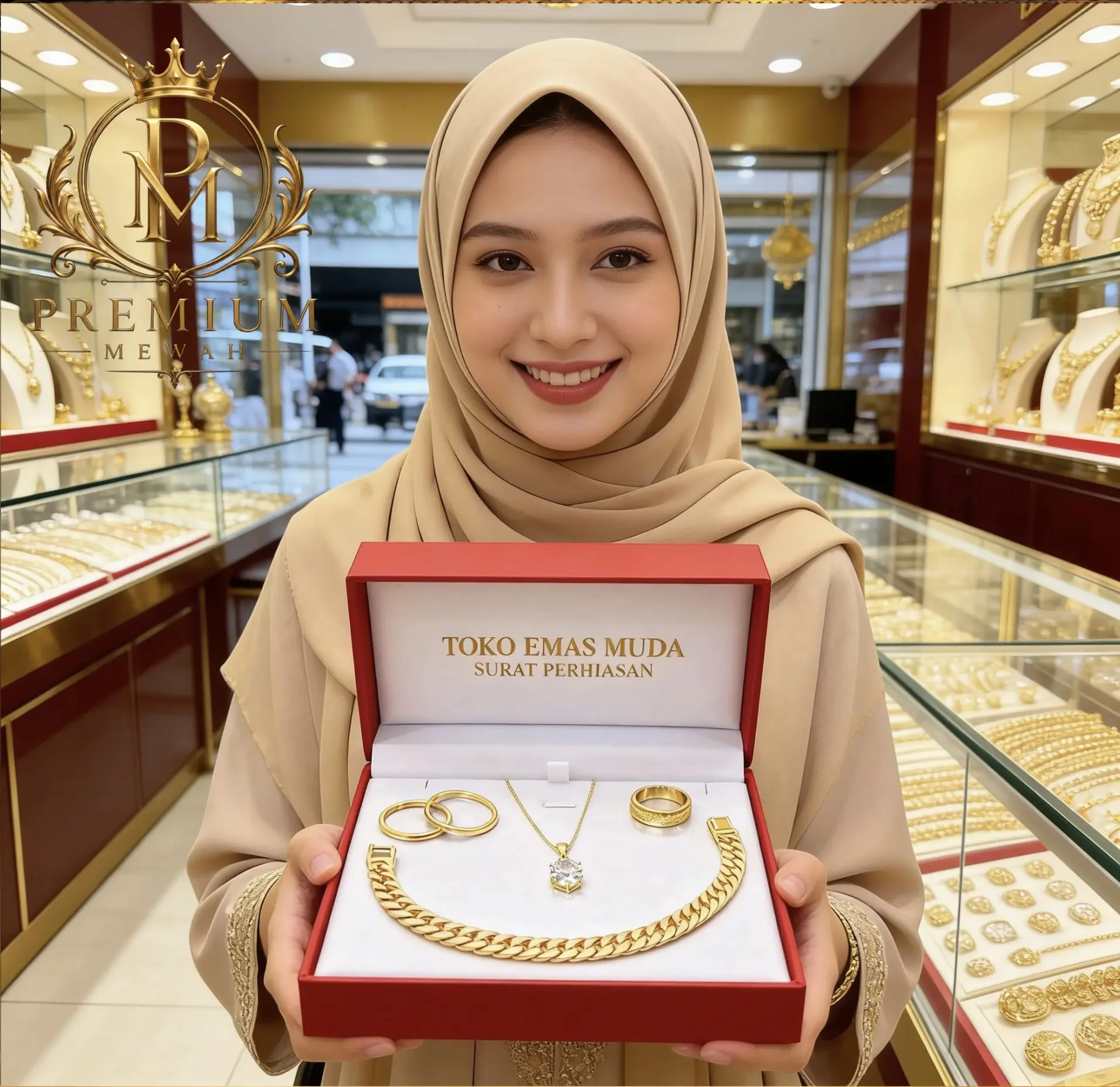 Set Perhiasan Wanita Lengkap Premium Berlapis Emas Muda Mewah Elegan Perhiasan Terbaik Dapat Surat