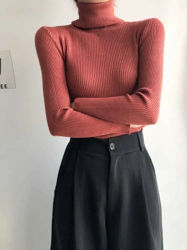 Autumn Winter Long S ve Pullover 2026 Cas l Turtlene rm Sweaters Women Slim Solid Office Lady Knitted Sweater