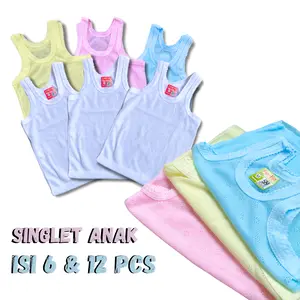 Paket 12 dan 6 pcs Singlet Anak Motif Warna dan Putih Size S, M, L, XL, 3L