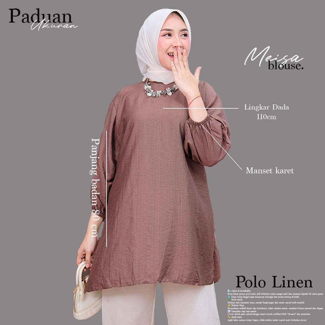 Meisa Blouse Atasan Wanita Lengan Panjang Casual Polos Premium Kemeja Iner Hitam Terbaru Dewasa Baju Katun