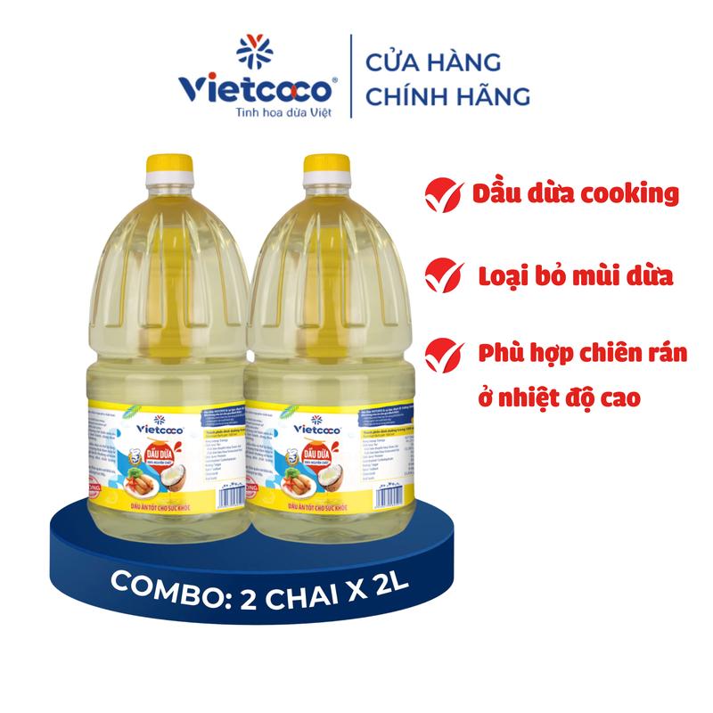 Combo 2 chai Dầu dừa Vietcoco cooking oil 2L
