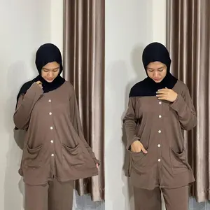 LA - Blouse & Kemeja LD 120 Rib Premium Melar Nyaman Kancing Aktif Atasan Outer Rajut Tebal Kantong