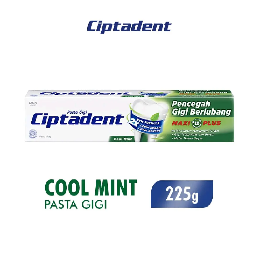 Ciptadent Toothpaste Cool Mint Maxi Jumbo 225 gram {Warna Hijau}.