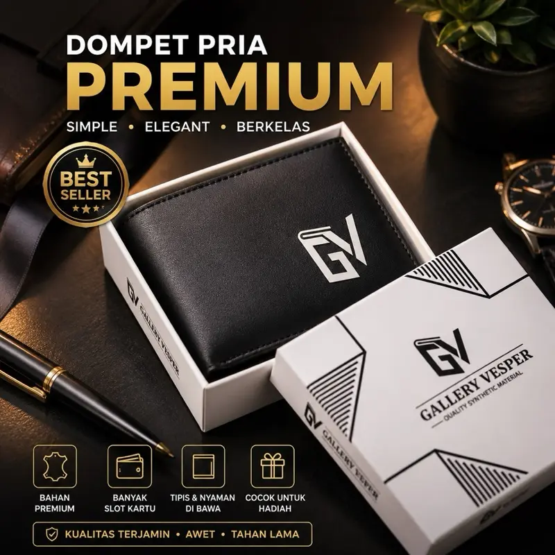 GALLERY VESPER Dompet Lipat Pria Original Free Box Kualitas Sintetis Tahan Lama