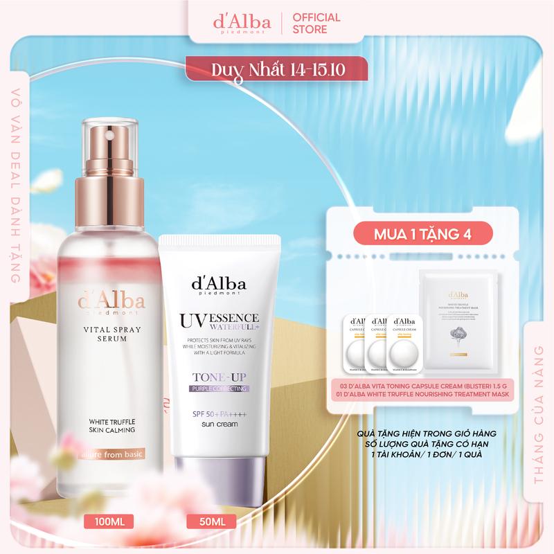 [CB 100ml & 50ml][COMBO] Serum dạng xịt [Vital Spray] d'Alba White Truffle 100ml & Kem chống nắng [PURPLE] TÍM d'Alba Waterfull Tone-Up Sun Cream 50ml Skincare