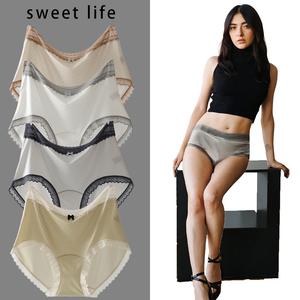Sweet Life Plus Size Women's Satin Panties High Waist Bow Detail Antibacterial Gusset Highly Elastic Comfortable Breathable for Curvy Figures