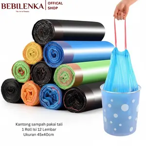 Kantong Sampah Pake Tali 1 Roll 12 lembar 45x40cm & 14 Lembar 44x40cm Plastik Sampah Roll Kuat Tali Serut , Peralatan Rumah Tangga , Dapur / BS
