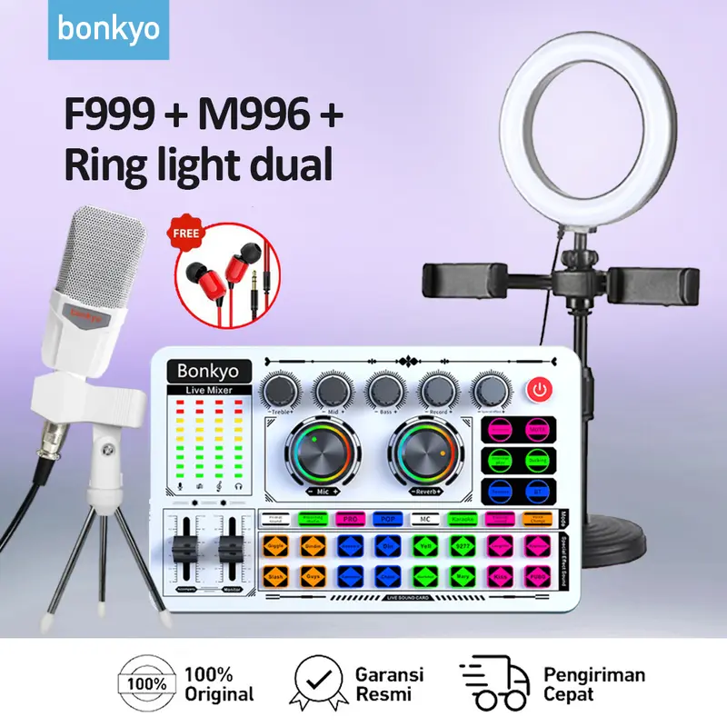 Bonkyo F999 Live Sound Card Live Mixer Periferal Komputer Untuk Audio Kartu Suara Karaoke Langsung HP PC Mac 5.1 channel surround Laptop Microphone Soundcard 0