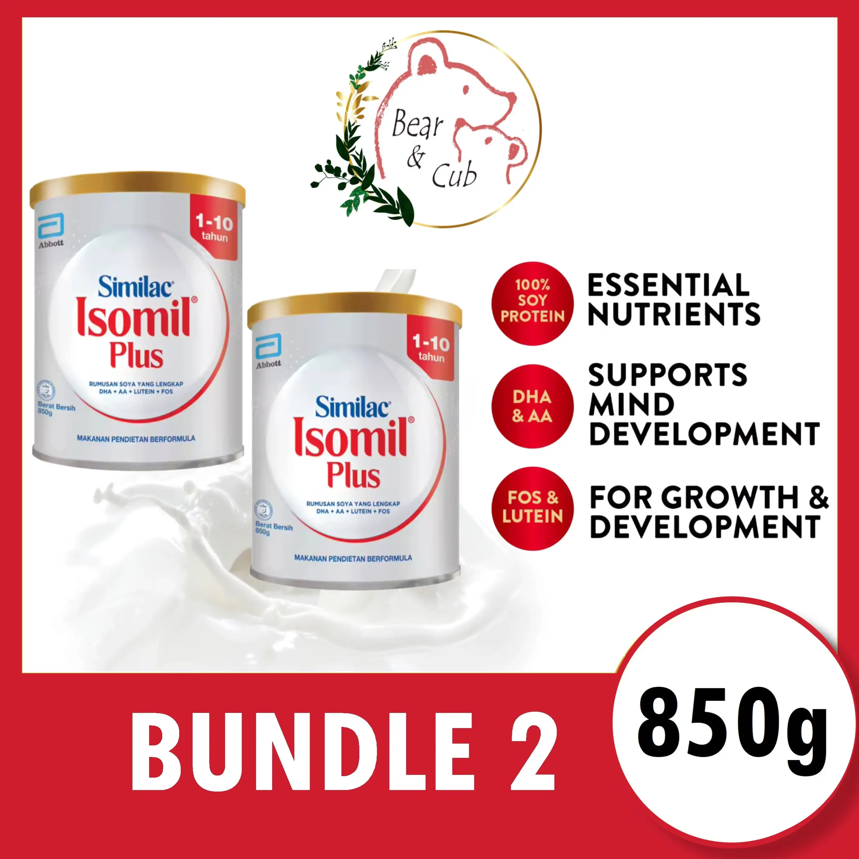 [BUNDLE 2] Isomil Plus 850g (1 to 10 Years Old) MADE IN NETHERLANDS FOR MALAYSIA
