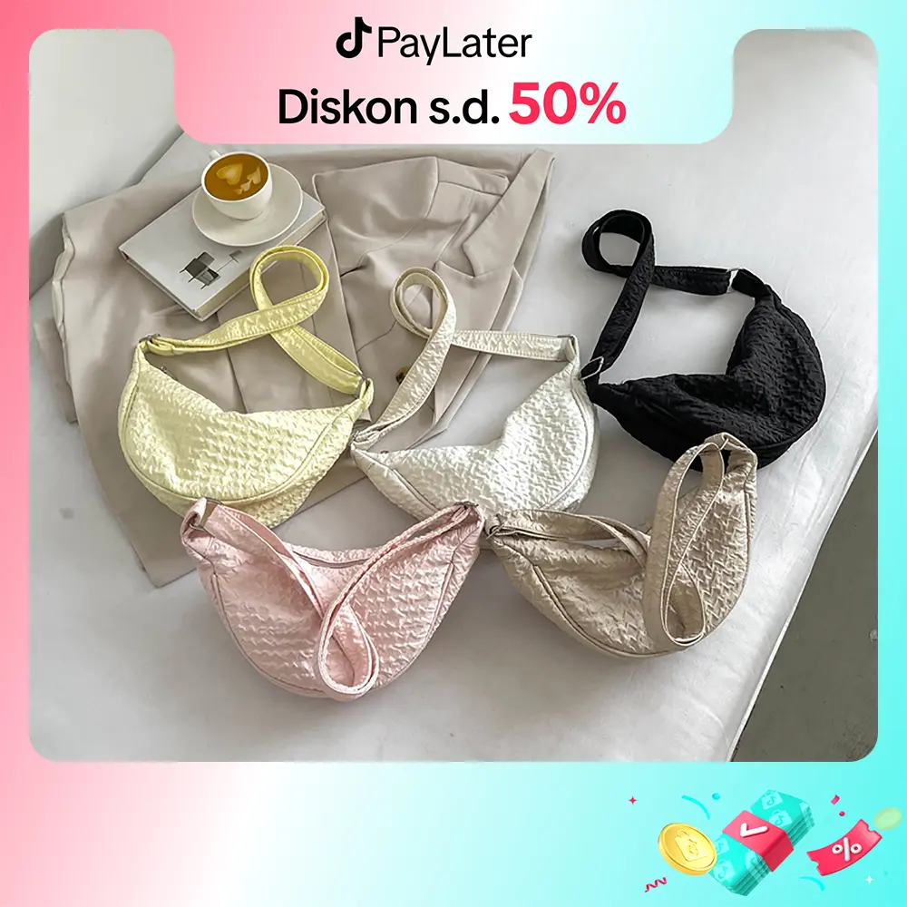 Tas Bahu Puff Wanita Baru Tas Bahu Kanvas Tas Selempang Wanita Sederhana Tas Korea Kasual Round Mini Shoulder Bag