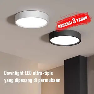 Lampu downlight dan langit-langit ultra-tipis 3cm yang dipasang di permukaan, 7w hitam dan putih