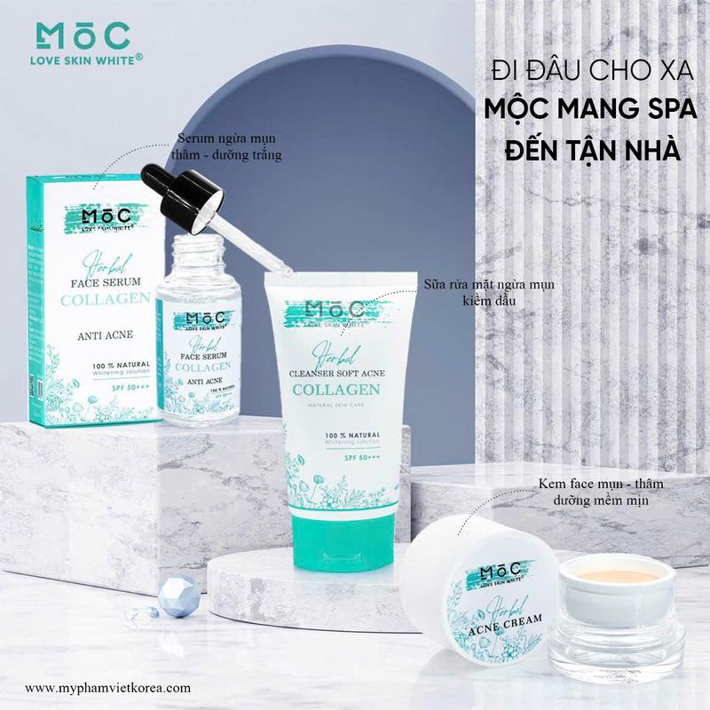 Combo Giảm Mụn Mờ Thâm MOC Love Skin White - Kem 20g, Serum25ml, SRM80ML trị thâmmụn