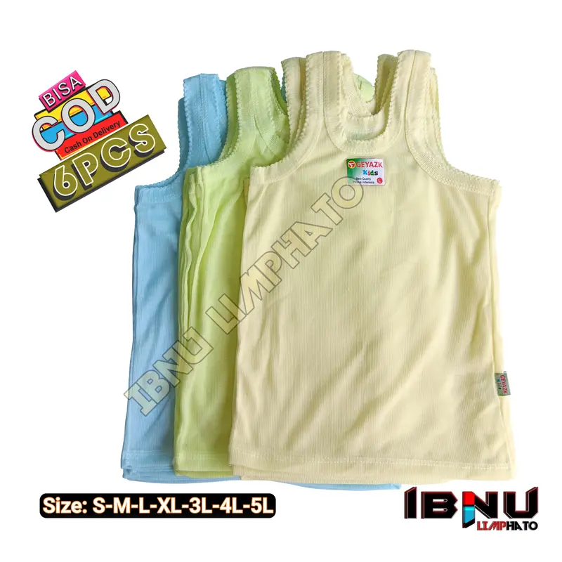 6pcs singlet kaos dalam anak laki dan perempuan motif 3warna kuning hijau biru Pakaian Fashion 0