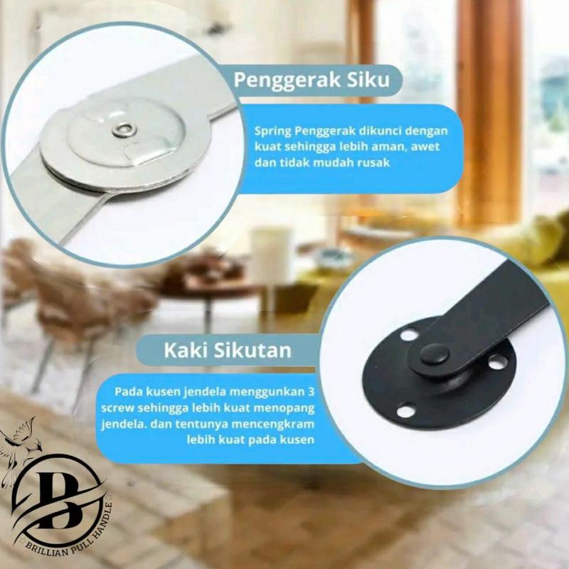 Engsel Salon Sikutan Lipat Jendela Premium Bahan Stainless Steel Tebal Ukuran 9 Inch - Warna Hitam Silver 4