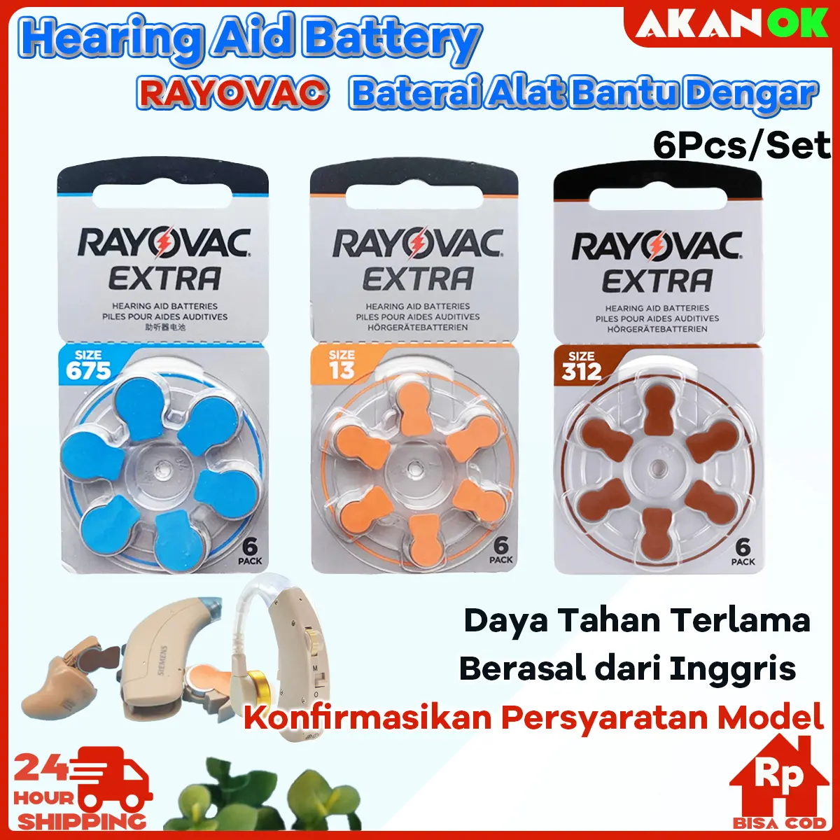 Hearing Aid Battery (Baterai Alat Bantu Dengar) RAYOVAC  Ukuran A13, A675, A312 – Diproduksi di UK, Tegangan 1.45V, Cocok untuk Semua Alat Bantu Dengar Modern, Segel Presisi untuk Kinerja Stabil dalam Berbagai Kondisi