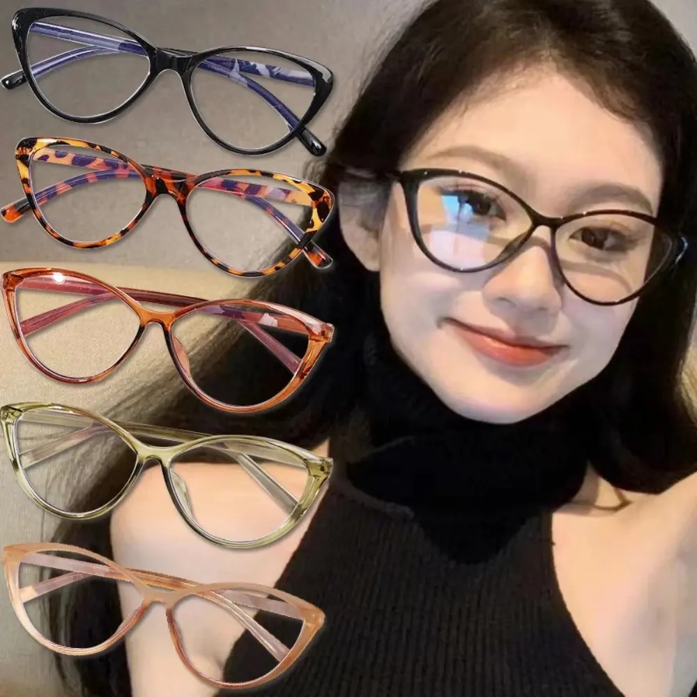 Newest Girls Glasses Large Cat Eye Frame Eyewear Solid Color Black Fashion Spectacles