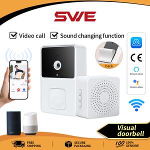 Loceng Pintu Tanpa Wayar, SWE, dengan Kamera, Loceng Pintu WiFi, Pintar, Bateri Boleh Dicas Semula Inframerah, Loceng Pintu Kekal Security