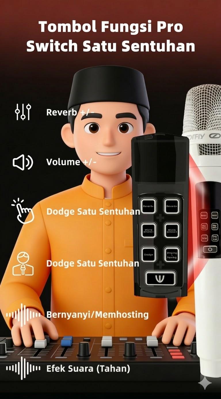 Koorfly K6 Pro Mikrofon Karaoke All-in-OneSoundcard Bluetooth dengan Reverb, Mic SuaraJernih untuk TikTok Live Streaming, YouTube &Karaoke