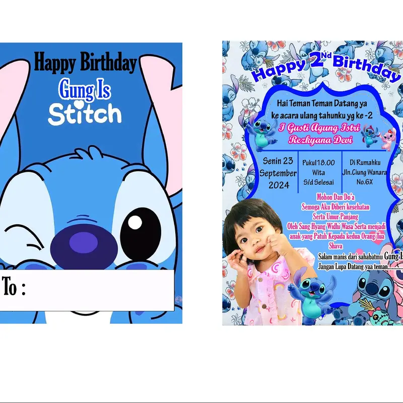kartu undangan ultah isi 50-100 pcs + Desain foto anak ( Bahan kertas glosy) undangan ulang tahun anak/kartu ultah custom/kartu ultah karakter/undangan ultah (Desain request via chat) 7