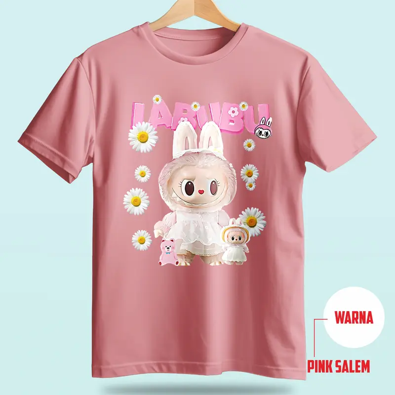 Baju Kaos couple untuk Anak dan Dewasa Labubu Bunga Premium Katun Combed 30s untuk Anak dan Dewasa, Usia 3-11 Tahun, Distro Fashion Wanita Keluarga Pasangan Motif Cewek Atasan Ibu Pendek Oblong baju labubu Setelan Panjang Sarimbit 3